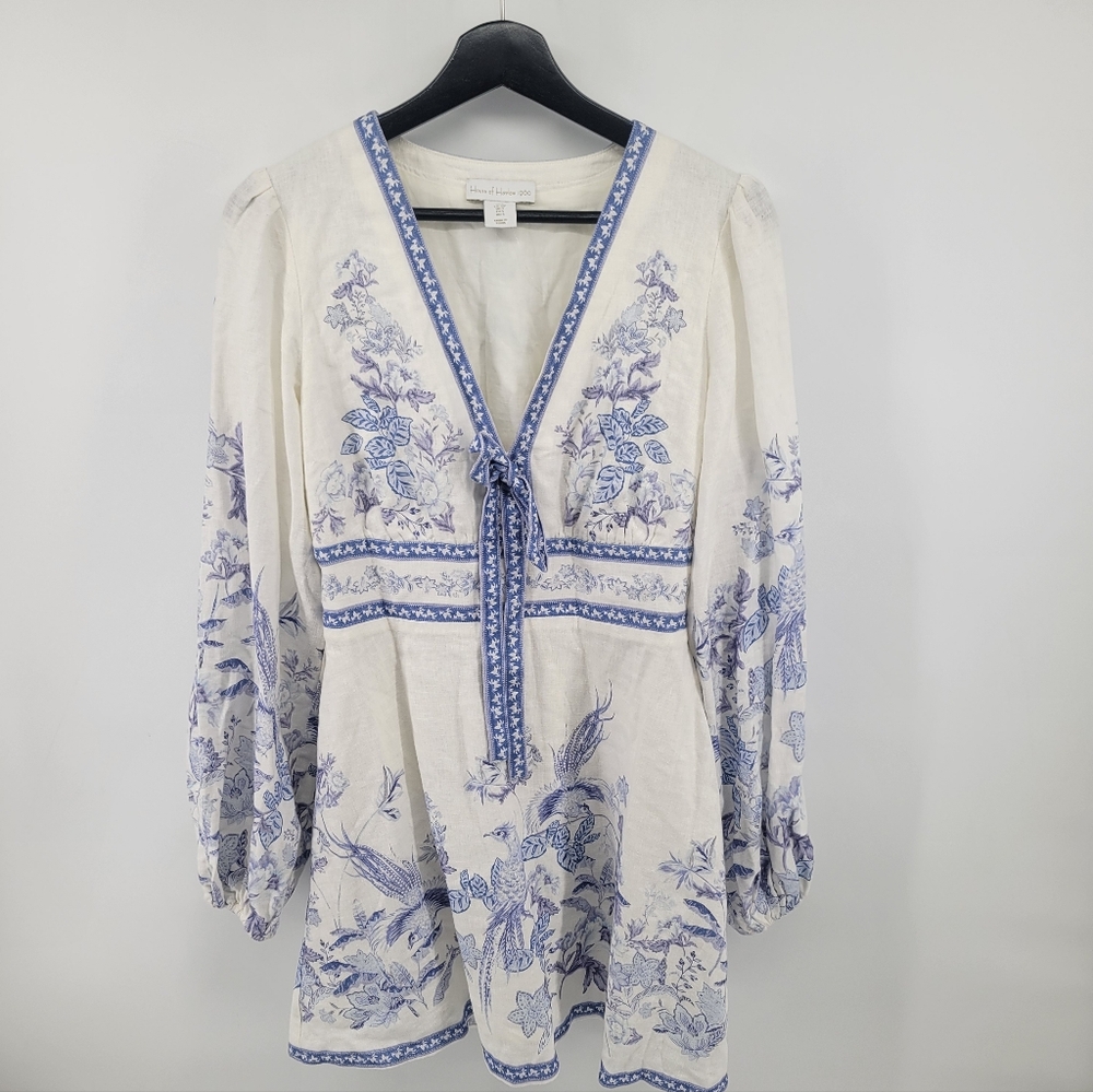 House of Harlow Linen Embroidered Mini Dress Size Small